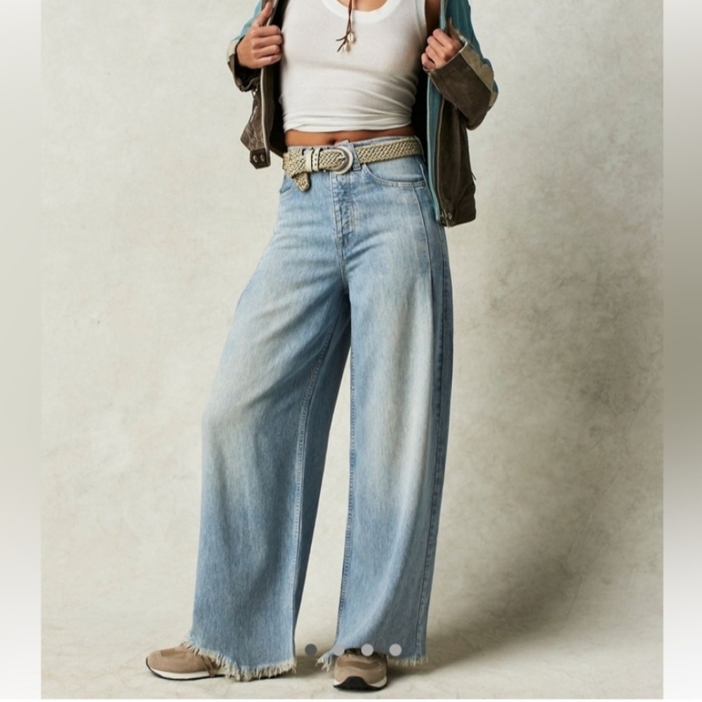 Free People SUPER SWEEPER Wide Leg High Rise Pants - Picture 15 of 15